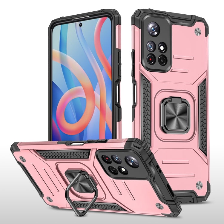 Magnetic Armor Shockproof TPU + PC Phone Case with Metal Ring Holder For Xiaomi Redmi Note 11