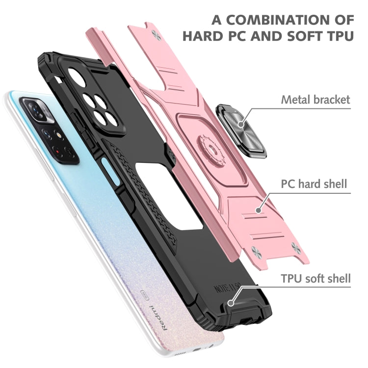 Magnetic Armor Shockproof TPU + PC Phone Case with Metal Ring Holder For Xiaomi Redmi Note 11