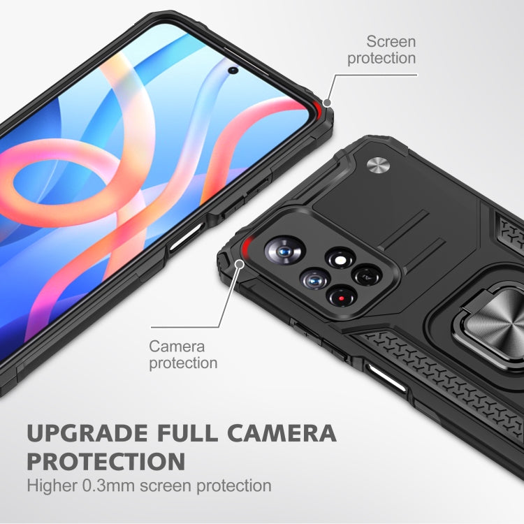 Magnetic Armor Shockproof TPU + PC Phone Case with Metal Ring Holder For Xiaomi Redmi Note 11