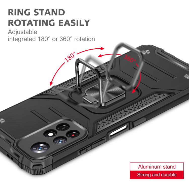 Magnetic Armor Shockproof TPU + PC Phone Case with Metal Ring Holder For Xiaomi Redmi Note 11