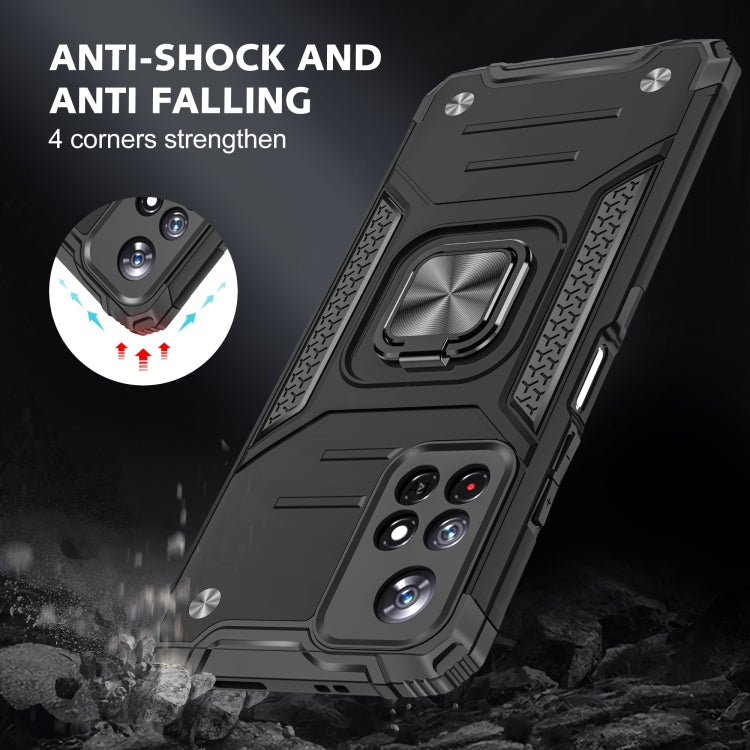 Magnetic Armor Shockproof TPU + PC Phone Case with Metal Ring Holder For Xiaomi Redmi Note 11
