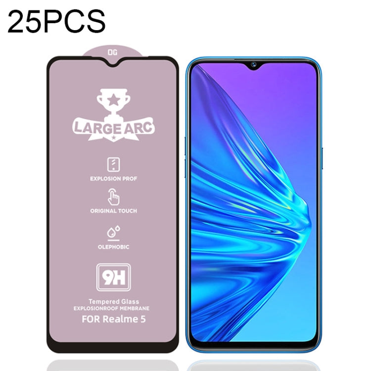 For OPPO Realme 5 / 5i / 6i / 5s 25 PCS 9H HD High Alumina Full Screen Tempered Glass Film