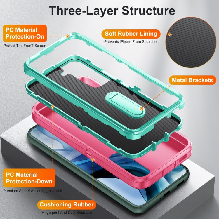 For Samsung Galaxy S22+ 5G 3 in 1 Rugged Holder Phone Case