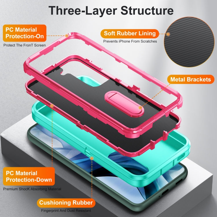 For Samsung Galaxy S22+ 5G 3 in 1 Rugged Holder Phone Case