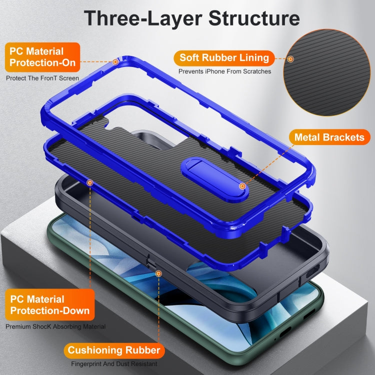 For Samsung Galaxy S22+ 5G 3 in 1 Rugged Holder Phone Case