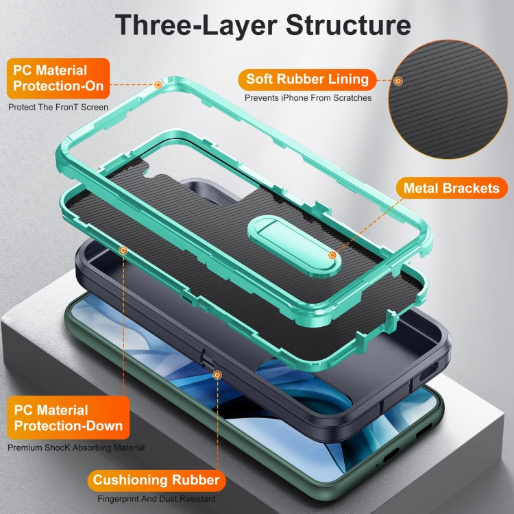 For Samsung Galaxy S22+ 5G 3 in 1 Rugged Holder Phone Case