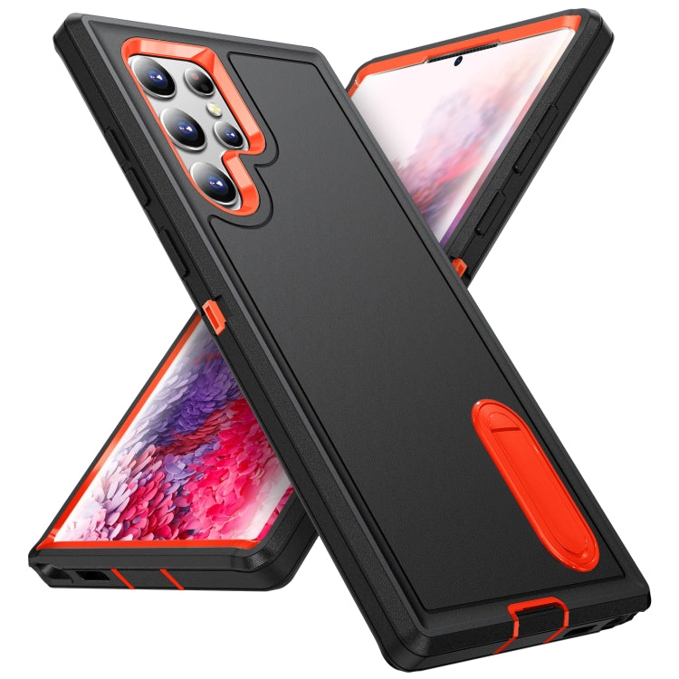 For Samsung Galaxy S22 Ultra 5G 3 in 1 Rugged Holder Phone Case