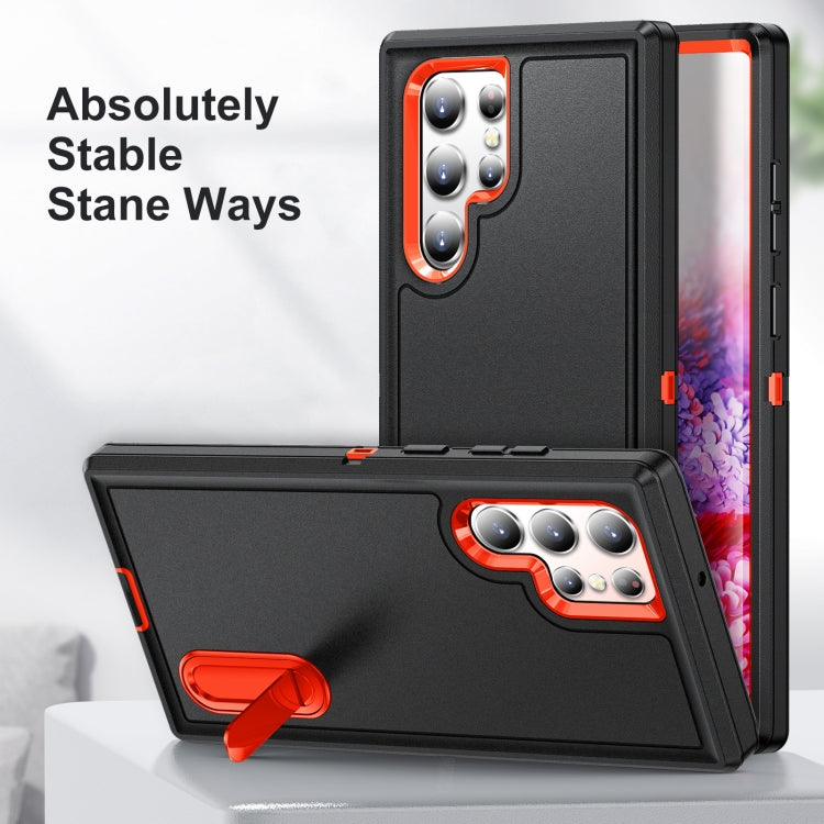 For Samsung Galaxy S22 Ultra 5G 3 in 1 Rugged Holder Phone Case