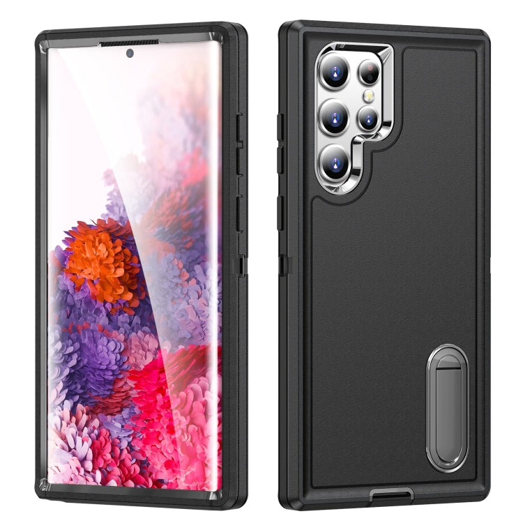 For Samsung Galaxy S22 Ultra 5G 3 in 1 Rugged Holder Phone Case