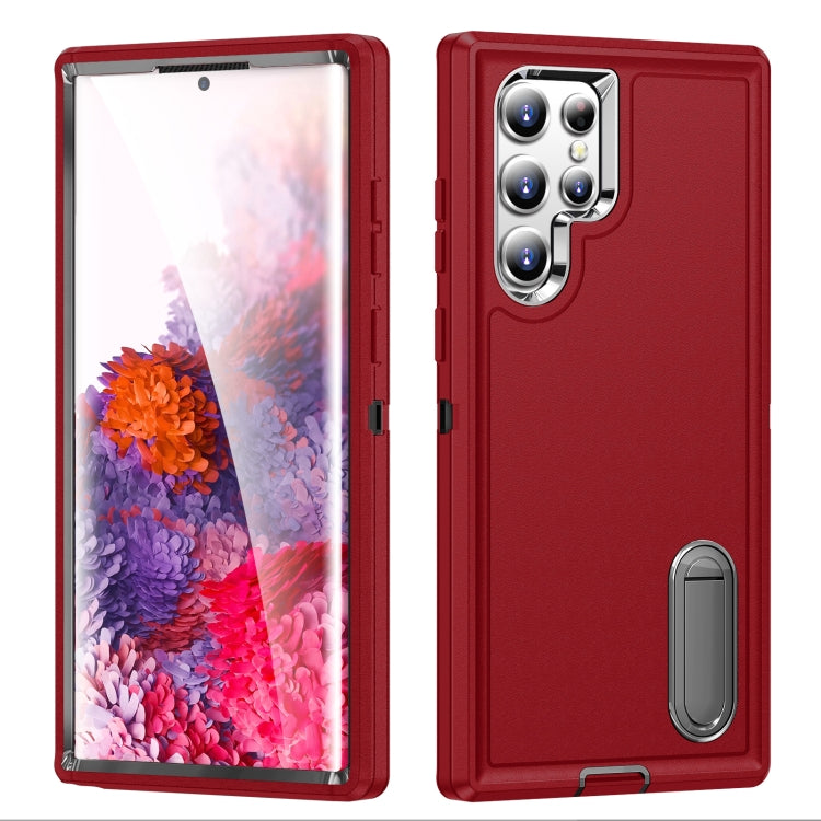 For Samsung Galaxy S22 Ultra 5G 3 in 1 Rugged Holder Phone Case