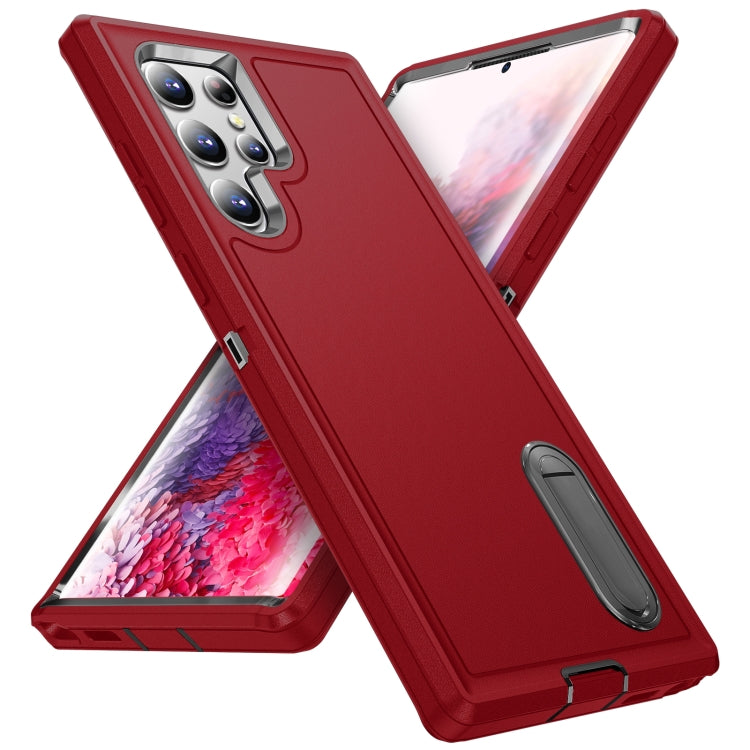 For Samsung Galaxy S22 Ultra 5G 3 in 1 Rugged Holder Phone Case
