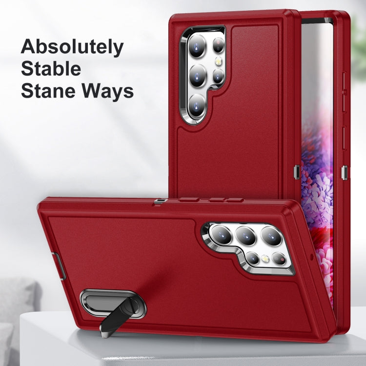 For Samsung Galaxy S22 Ultra 5G 3 in 1 Rugged Holder Phone Case