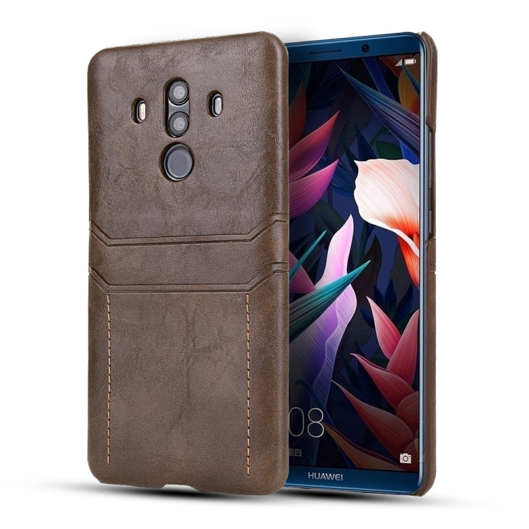 For Huawei Mate 10 Pro Calf Texture PU + PC Protective Case with Card Slots(Coffee)