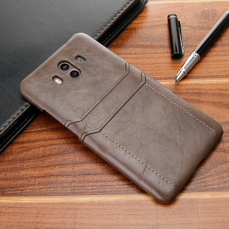 For Huawei Mate 10 Calf Texture PU + PC Protective Case with Card Slots(Coffee)