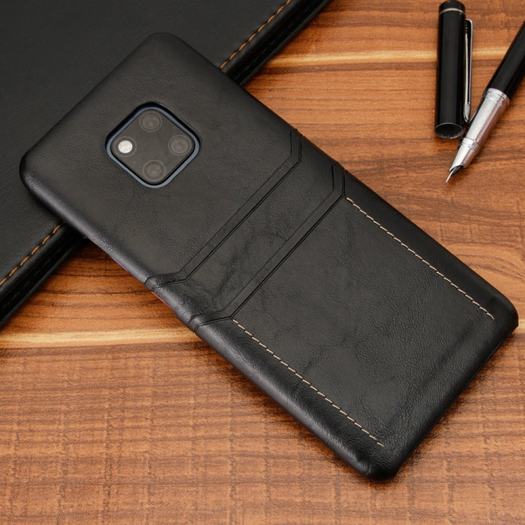 For Huawei Mate 20 Pro Calf Texture PU + PC Protective Case with Card Slots(Black)
