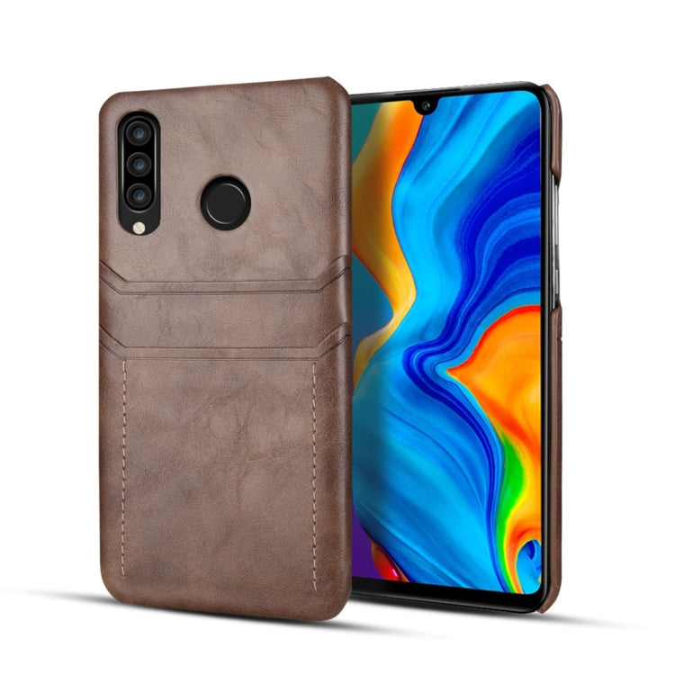 For Huawei P30 Lite / nova 4e Calf Texture PU + PC Protective Case with Card Slots(Coffee)