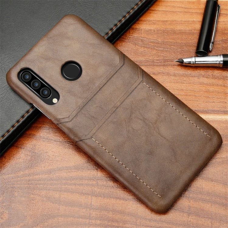 For Huawei P30 Lite / nova 4e Calf Texture PU + PC Protective Case with Card Slots(Coffee)