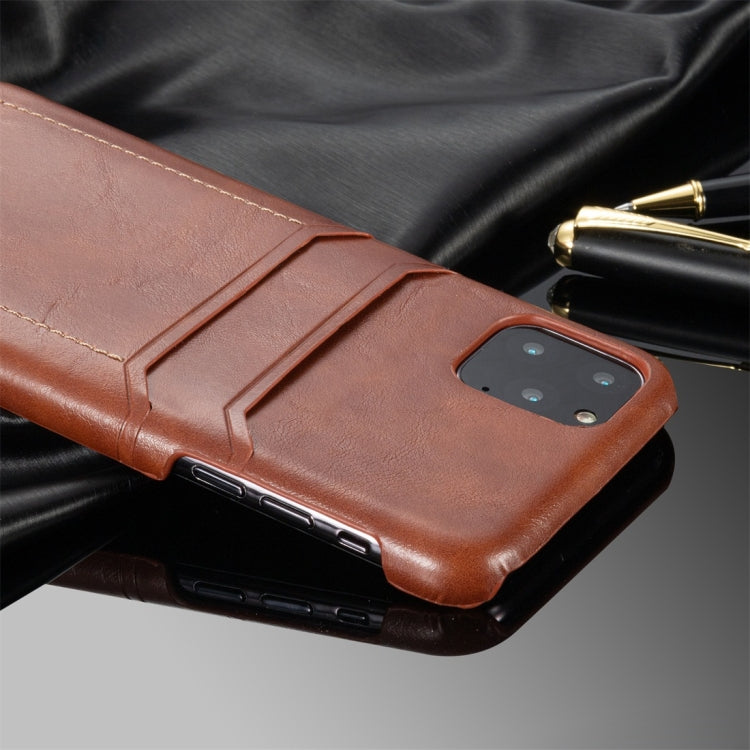 For iPhone 11 Pro Calf Texture PU + PC Protective Case with Card Slots(Brown)