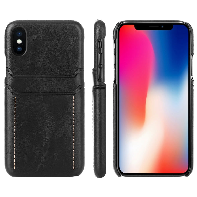 For iPhone X / XS Calf Texture PU + PC Protective Case with Card Slots