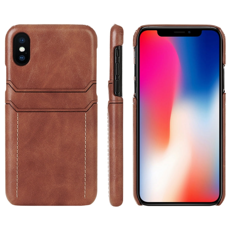 For iPhone X / XS Calf Texture PU + PC Protective Case with Card Slots