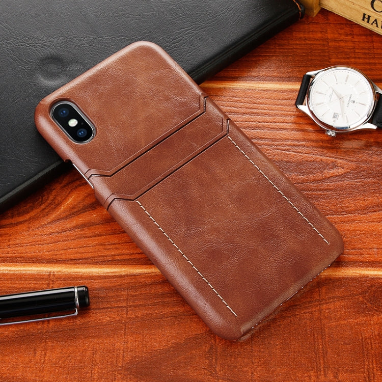 For iPhone X / XS Calf Texture PU + PC Protective Case with Card Slots