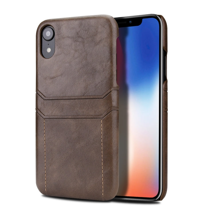 For iPhone XR Calf Texture PU + PC Protective Case with Card Slots(Coffee)
