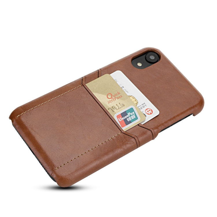 For iPhone XR Calf Texture PU + PC Protective Case with Card Slots(Coffee)