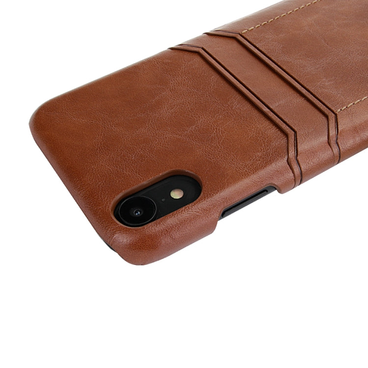 For iPhone XR Calf Texture PU + PC Protective Case with Card Slots(Coffee)