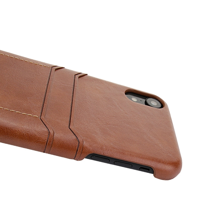 For iPhone XR Calf Texture PU + PC Protective Case with Card Slots(Coffee)