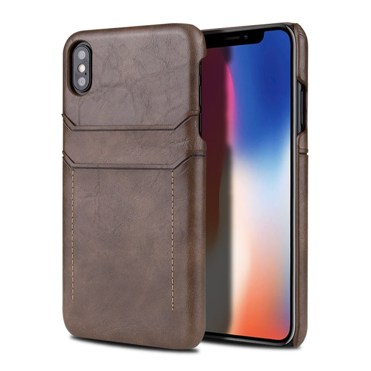 For iPhone XS Max Calf Texture PU + PC Protective Case with Card Slots(Coffee)
