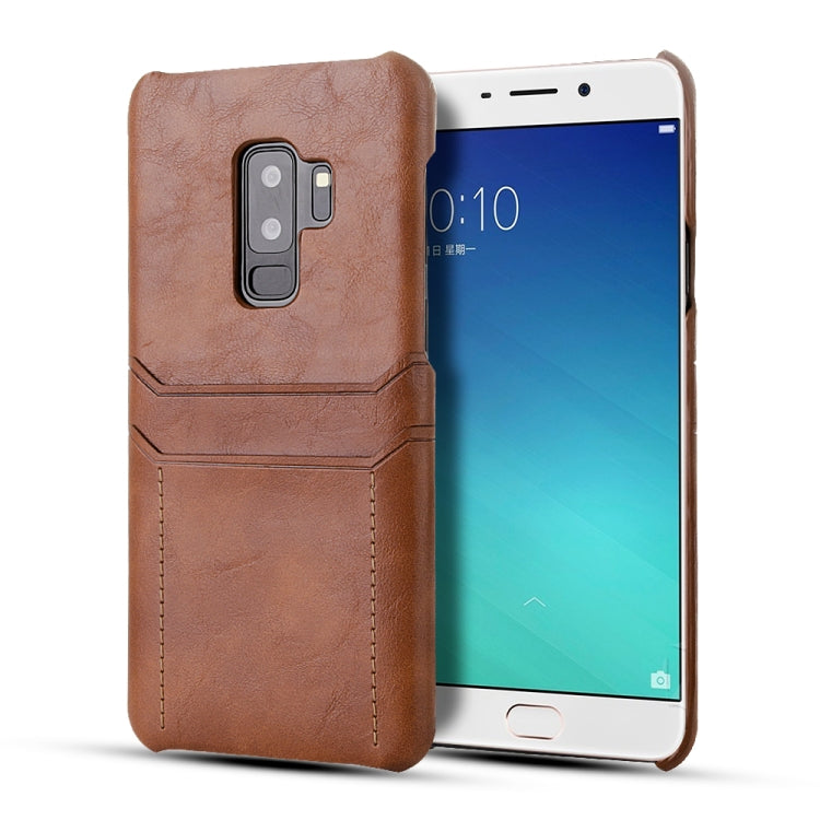 For Galaxy S9 Calf Texture PU + PC Protective Case with Card Slots(Brown)