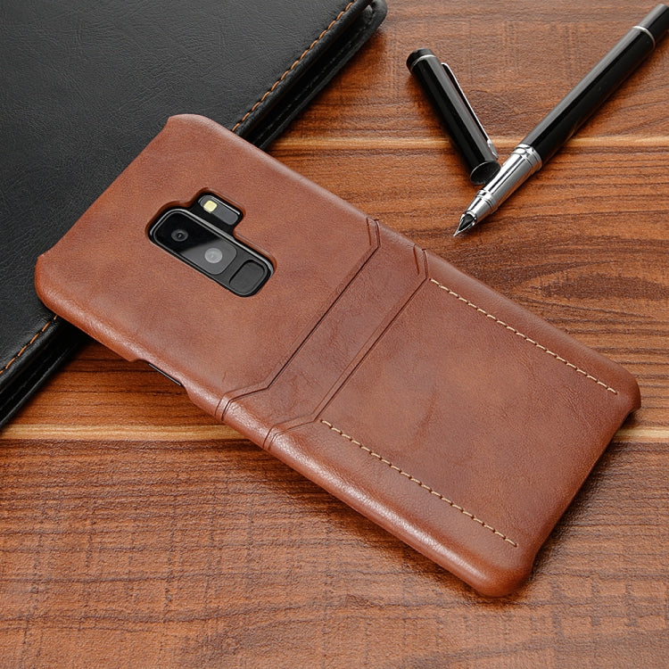 For Galaxy S9 Calf Texture PU + PC Protective Case with Card Slots(Brown)