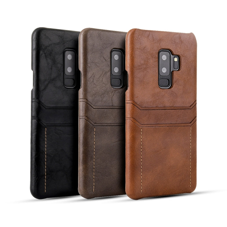 For Galaxy S9 Calf Texture PU + PC Protective Case with Card Slots(Brown)