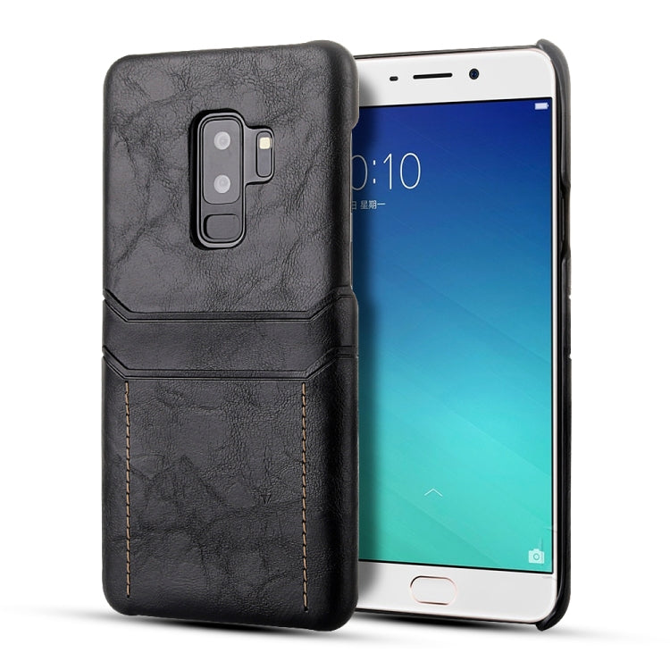 For Galaxy S9+ Calf Texture PU + PC Protective Case with Card Slots(Black)