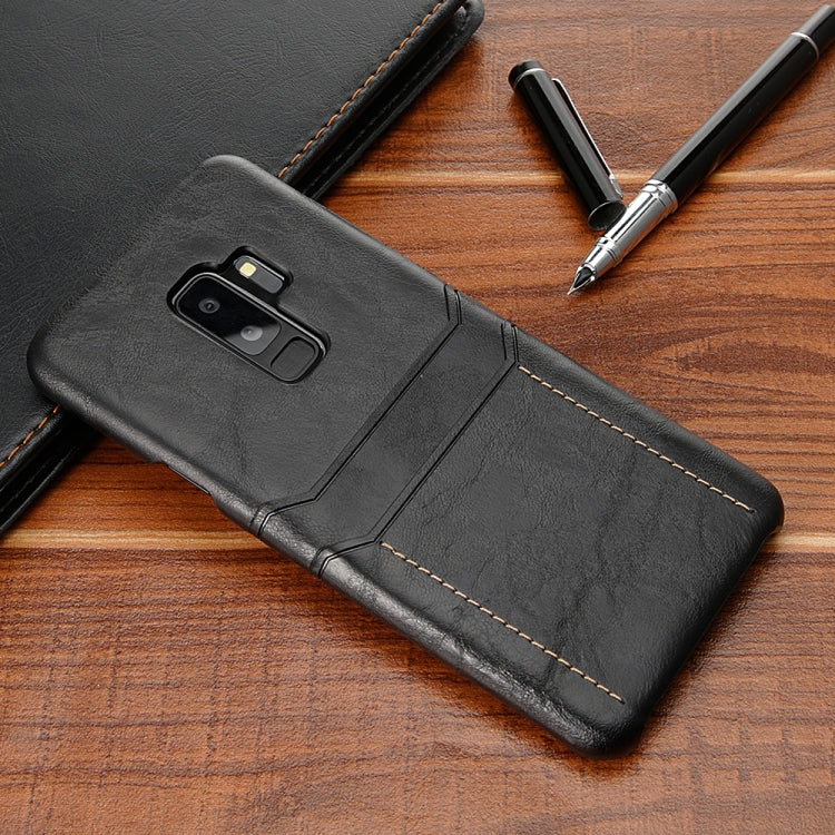 For Galaxy S9+ Calf Texture PU + PC Protective Case with Card Slots(Black)