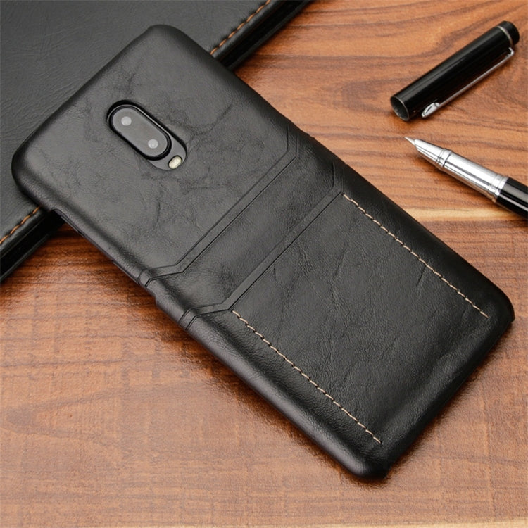 For OnePlus 6T Calf Texture PU + PC Protective Case with Card Slots