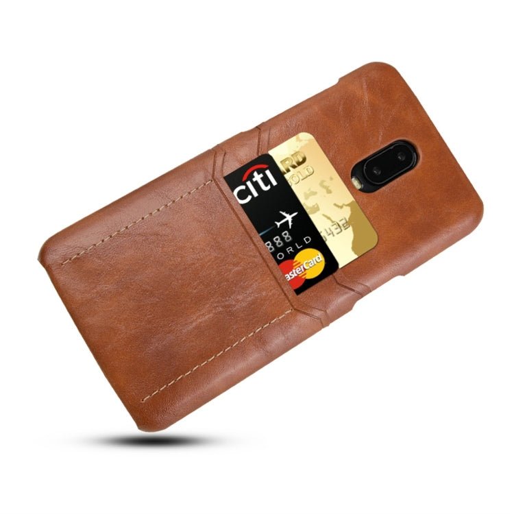 For OnePlus 6T Calf Texture PU + PC Protective Case with Card Slots