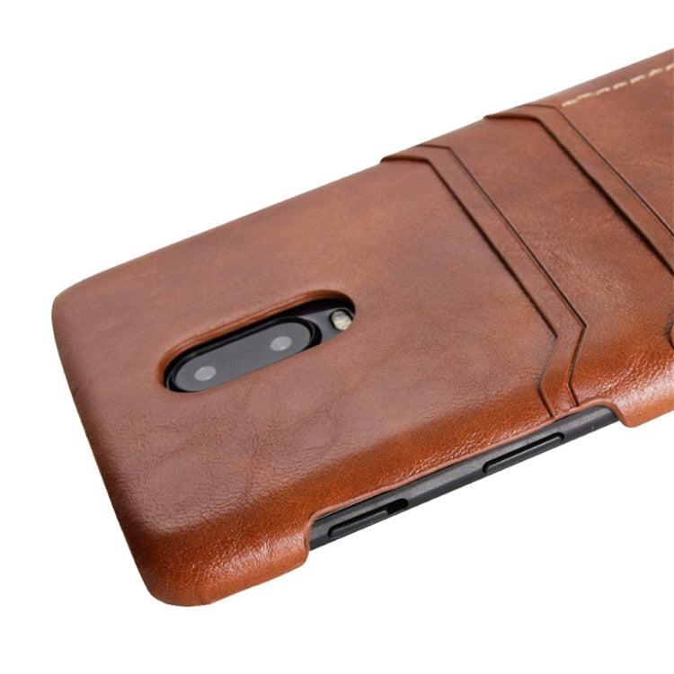 For OnePlus 6T Calf Texture PU + PC Protective Case with Card Slots