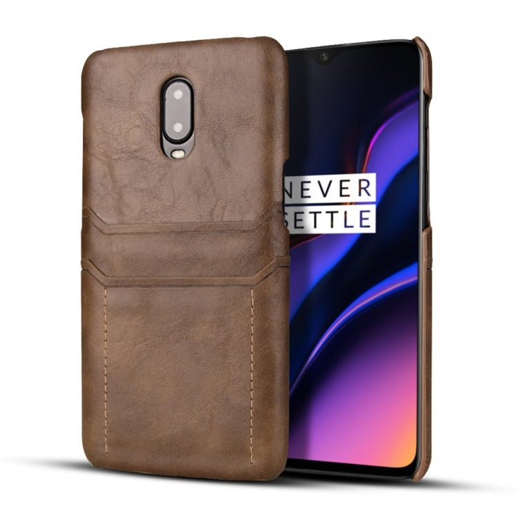 For OnePlus 6T Calf Texture PU + PC Protective Case with Card Slots