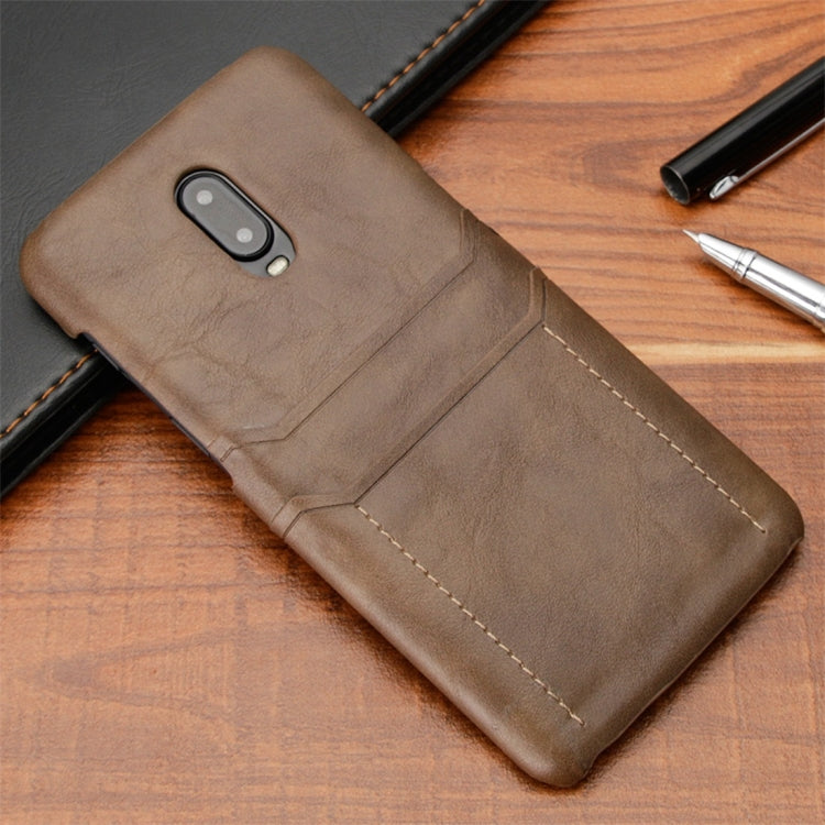 For OnePlus 6T Calf Texture PU + PC Protective Case with Card Slots