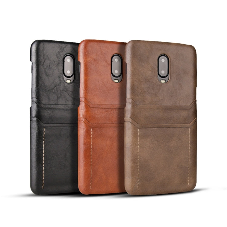 For OnePlus 6T Calf Texture PU + PC Protective Case with Card Slots