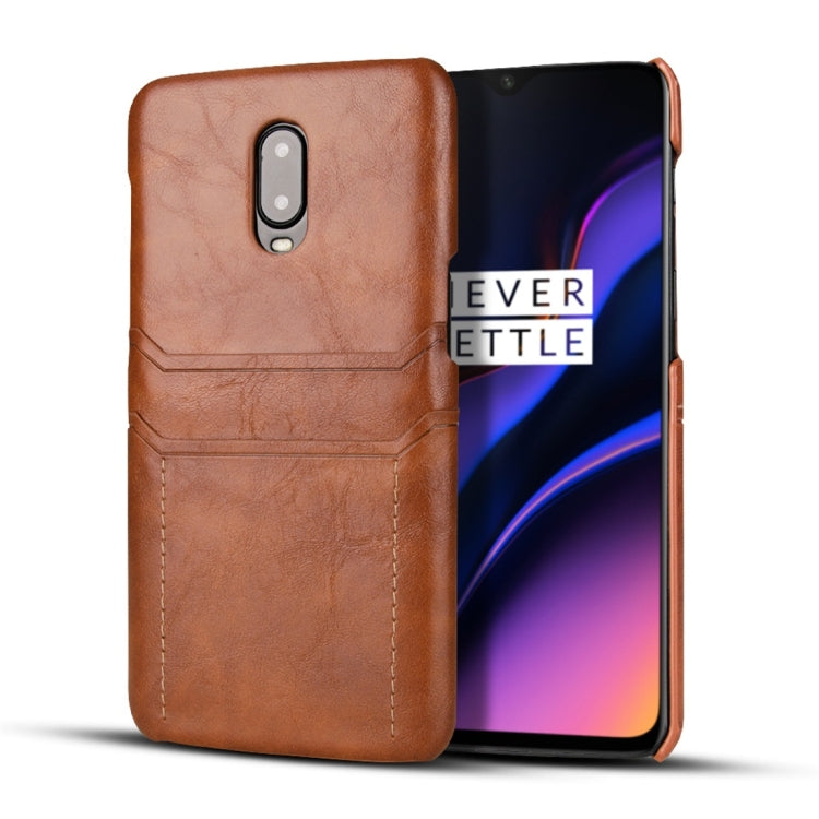 For OnePlus 6T Calf Texture PU + PC Protective Case with Card Slots