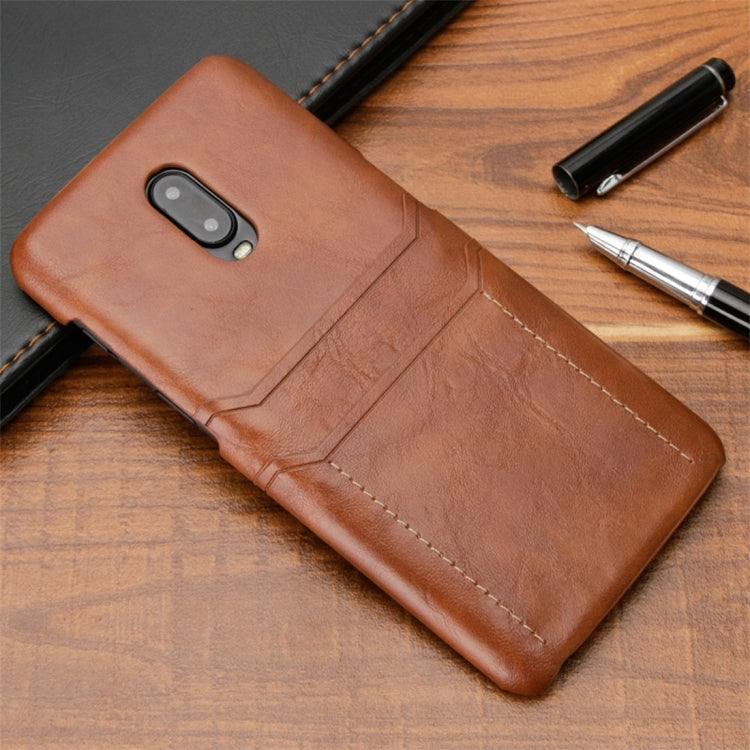For OnePlus 6T Calf Texture PU + PC Protective Case with Card Slots