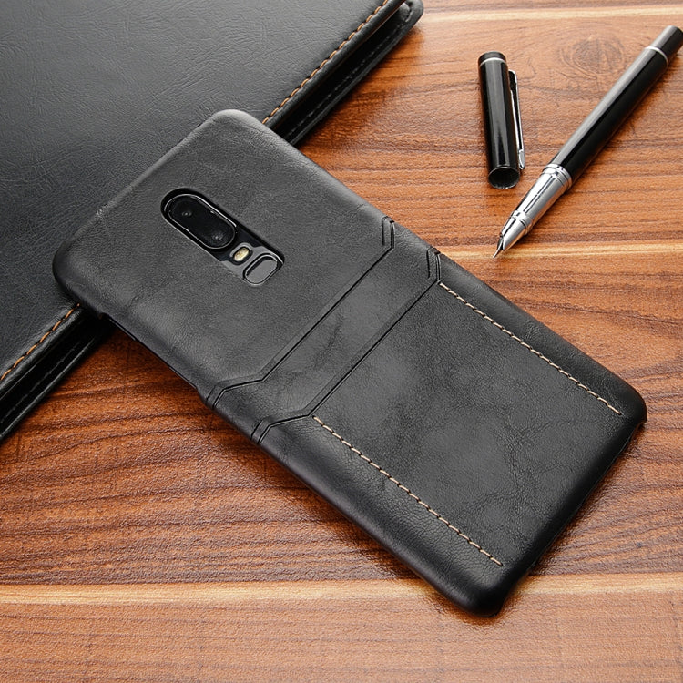 For OnePlus 6 Calf Texture PU + PC Protective Case with Card Slots