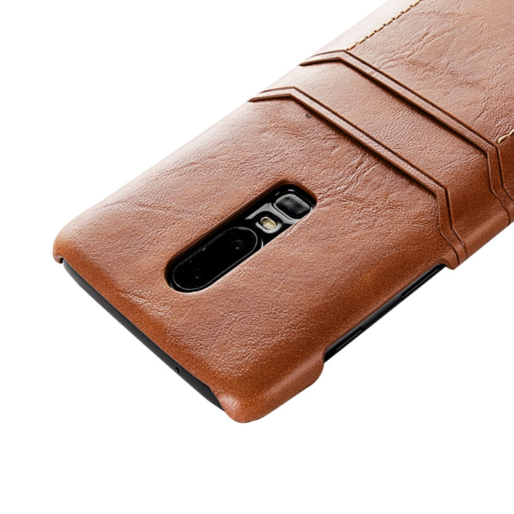 For OnePlus 6 Calf Texture PU + PC Protective Case with Card Slots