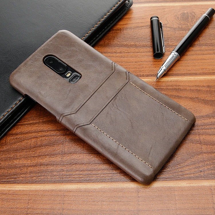 For OnePlus 6 Calf Texture PU + PC Protective Case with Card Slots