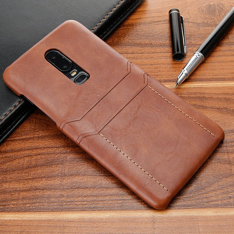 For OnePlus 6 Calf Texture PU + PC Protective Case with Card Slots