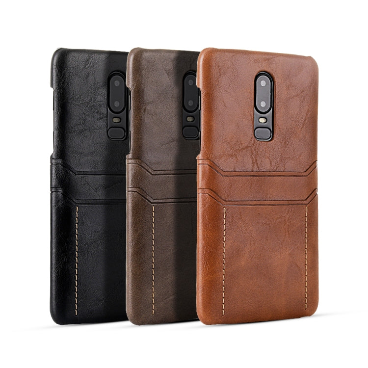 For OnePlus 6 Calf Texture PU + PC Protective Case with Card Slots