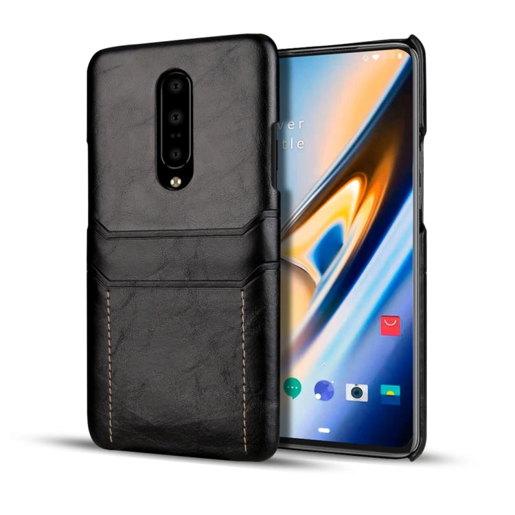 For OnePlus 7 Calf Texture PU + PC Protective Case with Card Slots(Black)