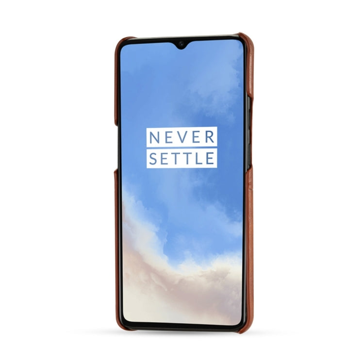 For OnePlus 7T Calf Texture PU + PC Protective Case with Card Slots(Brown)